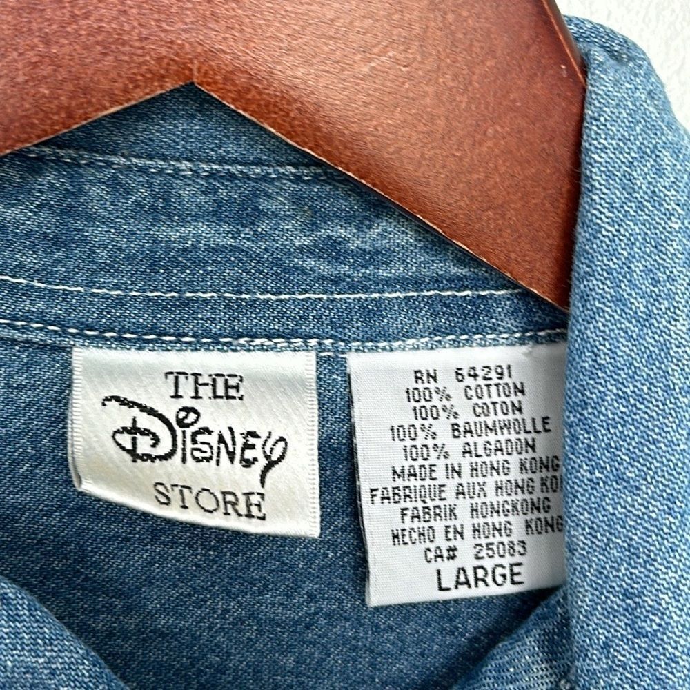 VINTAGE 90S DISNEY STORE SEVEN DWARFS DENIM LONG SLEEVE BUTTON DOWN MENS LARGE - Picture 7 of 7